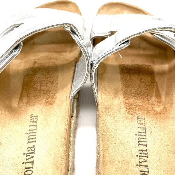 Olivia Miller Womens 8 Slide Sandal Silver Metallic Espadrille Platform Summer - Picture 8 of 10